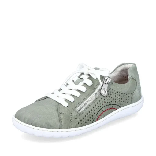 Rieker Antistress Damen Schnürschuh Sneaker Leder Lochmuster Reißverschluss grün S13 52824-52