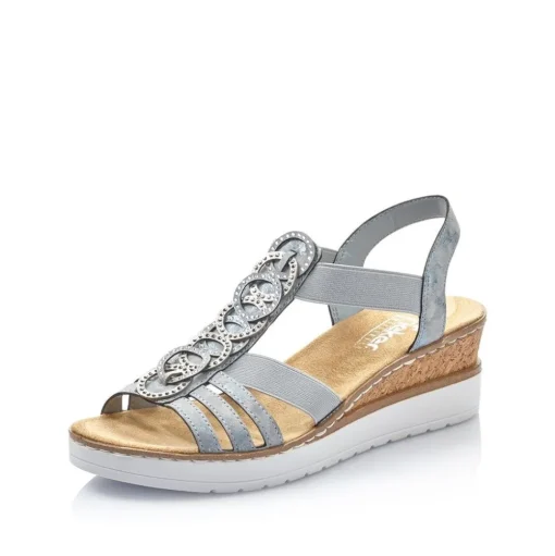 Rieker Antistress Damen Sandalette Keilabsatz Gummizug blau S13 V38H8-12