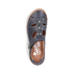 Rieker Antistress Damen Slipper Lochmuster Leder Klettverschluss blau S13 54555-14