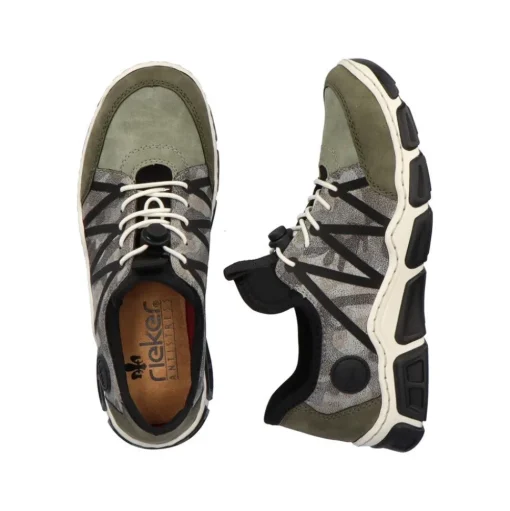 Rieker Antistress Damen Schlupfschuh Slipper sportlich Schnellschnürung grün S13 L0657-54
