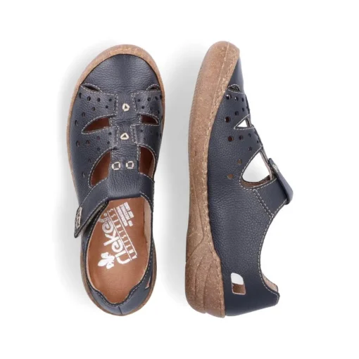 Rieker Antistress Damen Slipper Lochmuster Leder Klettverschluss blau S13 54555-14