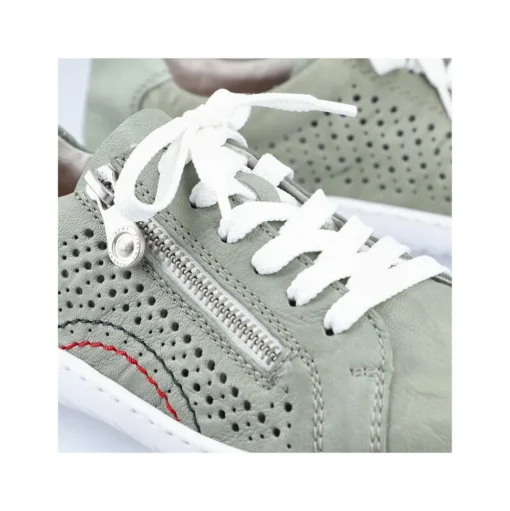 Rieker Antistress Damen Schnürschuh Sneaker Leder Lochmuster Reißverschluss grün S13 52824-52
