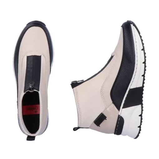 Rieker Antistress Damen Stiefelette sportlich Keilabsatz Neopren- Schaft Reißverschluss beige S22 N6352-60