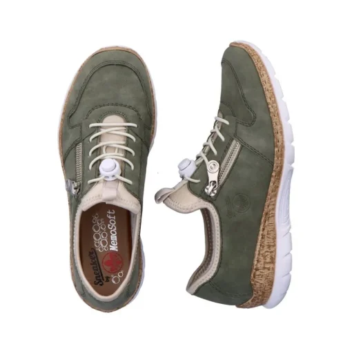 Rieker Antistress Damen Slipper Memosoft Decksohle Schnellschnürung grün S13 N42G0-52