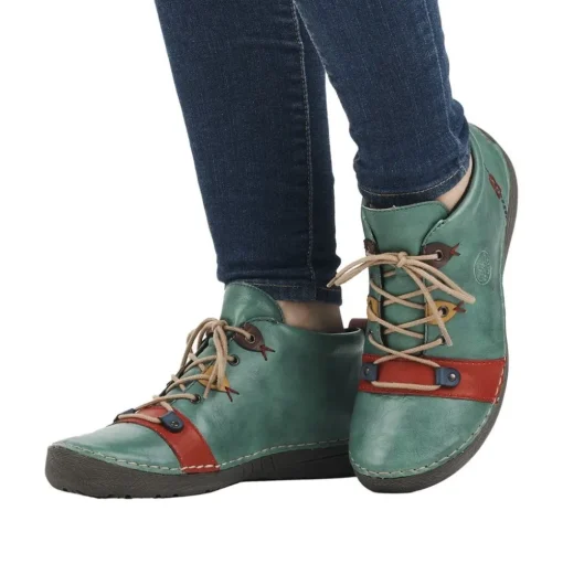 Rieker Antistress Damen Schnürschuh mehrfarbige Ösen grün S23  52507-52