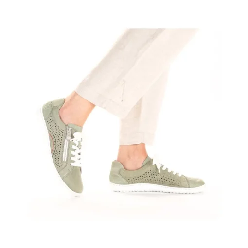 Rieker Antistress Damen Schnürschuh Sneaker Leder Lochmuster Reißverschluss grün S13 52824-52