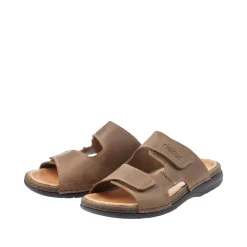 Rieker Antistress Herren Pantolette Klettverschluss Leder braun S12  25592-25