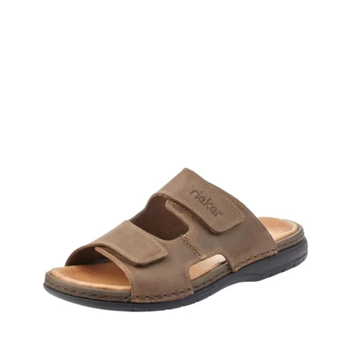 Rieker Antistress Herren Pantolette Klettverschluss Leder braun S12  25592-25