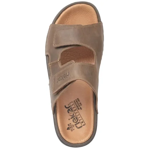 Rieker Antistress Herren Pantolette Klettverschluss Leder braun S12  25592-25