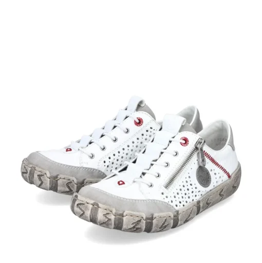 Rieker Antistress sportlicher Damen Slipper Reißverschluss Leder Lochmuster weiß S13 L0355-80