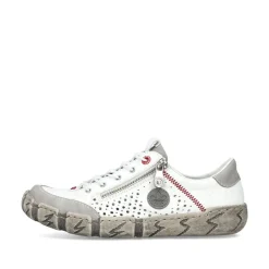 Rieker Antistress sportlicher Damen Slipper Reißverschluss Leder Lochmuster weiß S13 L0355-80