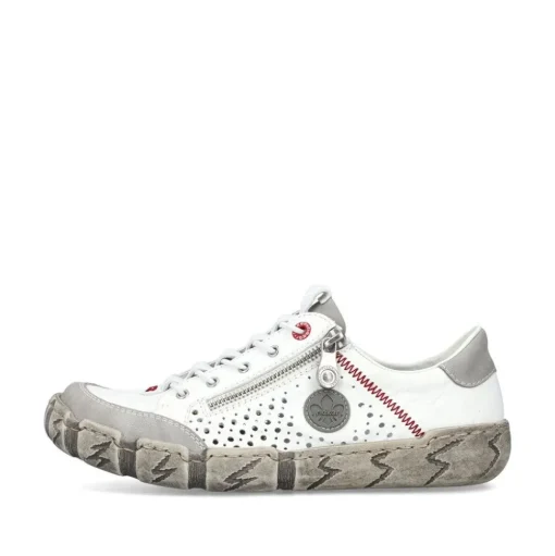 Rieker Antistress sportlicher Damen Slipper Reißverschluss Leder Lochmuster weiß S13 L0355-80