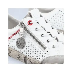 Rieker Antistress sportlicher Damen Slipper Reißverschluss Leder Lochmuster weiß S13 L0355-80