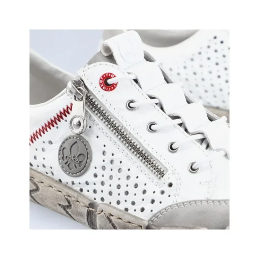 Rieker Antistress sportlicher Damen Slipper Reißverschluss Leder Lochmuster weiß S13 L0355-80