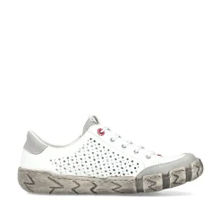 Rieker Antistress sportlicher Damen Slipper Reißverschluss Leder Lochmuster weiß S13 L0355-80