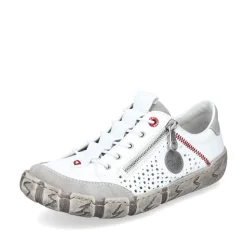 Rieker Antistress sportlicher Damen Slipper Reißverschluss Leder Lochmuster weiß S13 L0355-80