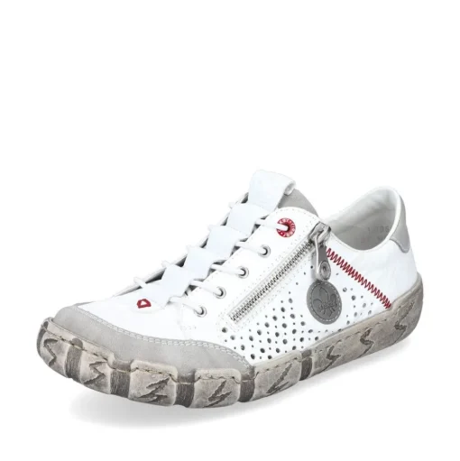 Rieker Antistress sportlicher Damen Slipper Reißverschluss Leder Lochmuster weiß S13 L0355-80
