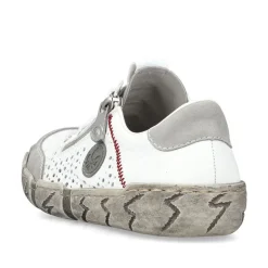 Rieker Antistress sportlicher Damen Slipper Reißverschluss Leder Lochmuster weiß S13 L0355-80