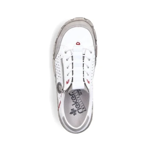 Rieker Antistress sportlicher Damen Slipper Reißverschluss Leder Lochmuster weiß S13 L0355-80