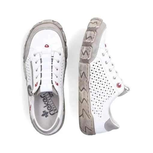 Rieker Antistress sportlicher Damen Slipper Reißverschluss Leder Lochmuster weiß S13 L0355-80