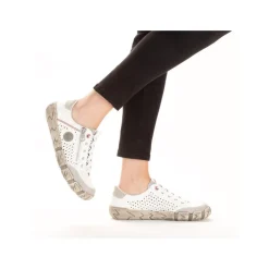 Rieker Antistress sportlicher Damen Slipper Reißverschluss Leder Lochmuster weiß S13 L0355-80