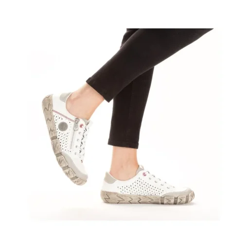 Rieker Antistress sportlicher Damen Slipper Reißverschluss Leder Lochmuster weiß S13 L0355-80