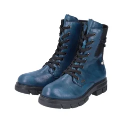 Rieker Damen Biker- Boots Schnürboots TEX- Membran Warmfutter Zierkordel blau S23 Z9124-12