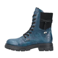 Rieker Damen Biker- Boots Schnürboots TEX- Membran Warmfutter Zierkordel blau S23 Z9124-12