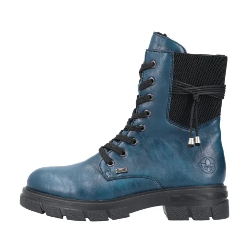 Rieker Damen Biker- Boots Schnürboots TEX- Membran Warmfutter Zierkordel blau S23 Z9124-12