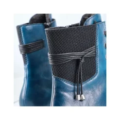 Rieker Damen Biker- Boots Schnürboots TEX- Membran Warmfutter Zierkordel blau S23 Z9124-12