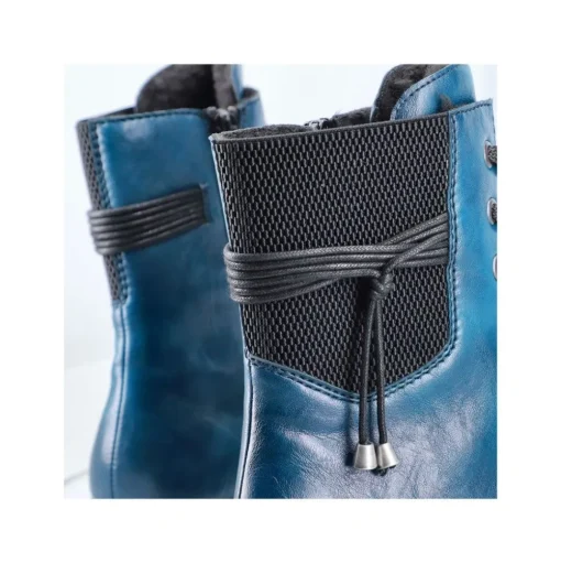 Rieker Damen Biker- Boots Schnürboots TEX- Membran Warmfutter Zierkordel blau S23 Z9124-12