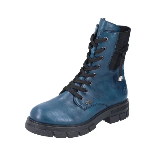 Rieker Damen Biker- Boots Schnürboots TEX- Membran Warmfutter Zierkordel blau S23 Z9124-12