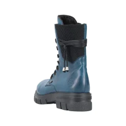 Rieker Damen Biker- Boots Schnürboots TEX- Membran Warmfutter Zierkordel blau S23 Z9124-12