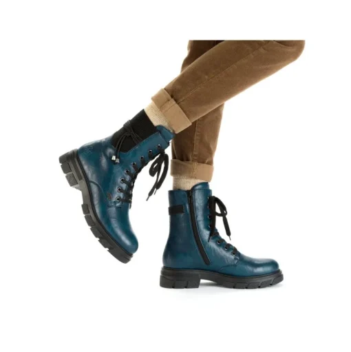Rieker Damen Biker- Boots Schnürboots TEX- Membran Warmfutter Zierkordel blau S23 Z9124-12