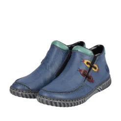 Rieker Damen Slipper blau grau bunte Patches S23 N0959-14
