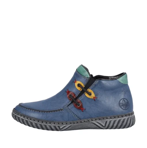 Rieker Damen Slipper blau grau bunte Patches S23 N0959-14
