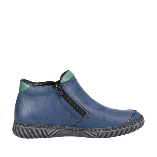 Rieker Damen Slipper blau grau bunte Patches S23 N0959-14