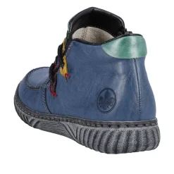 Rieker Damen Slipper blau grau bunte Patches S23 N0959-14