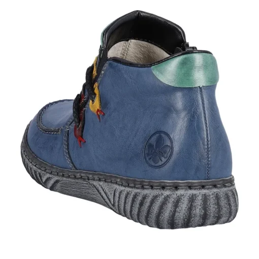 Rieker Damen Slipper blau grau bunte Patches S23 N0959-14