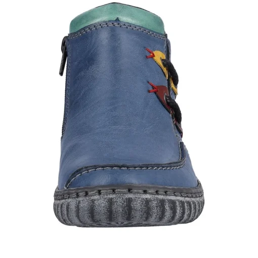 Rieker Damen Slipper blau grau bunte Patches S23 N0959-14