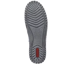 Rieker Damen Slipper blau grau bunte Patches S23 N0959-14