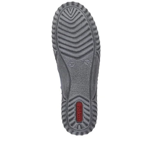 Rieker Damen Slipper blau grau bunte Patches S23 N0959-14