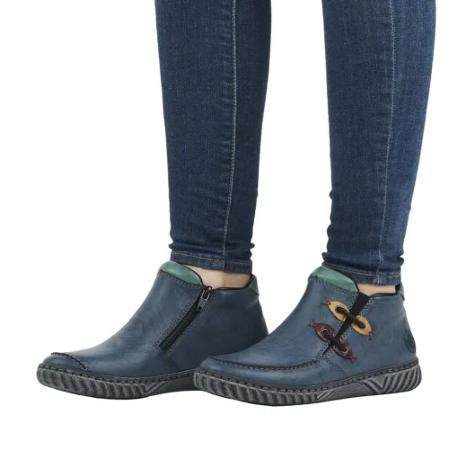 Rieker Damen Slipper blau grau bunte Patches S23 N0959-14