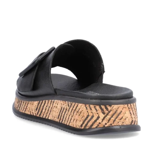 Rieker EVOLUTION Damen Pantolette dekorative Schnalle Sohle Korkoptik Leder schwarz S13 W0803-00