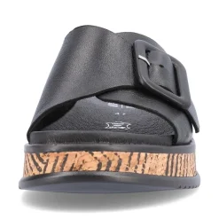 Rieker EVOLUTION Damen Pantolette dekorative Schnalle Sohle Korkoptik Leder schwarz S13 W0803-00