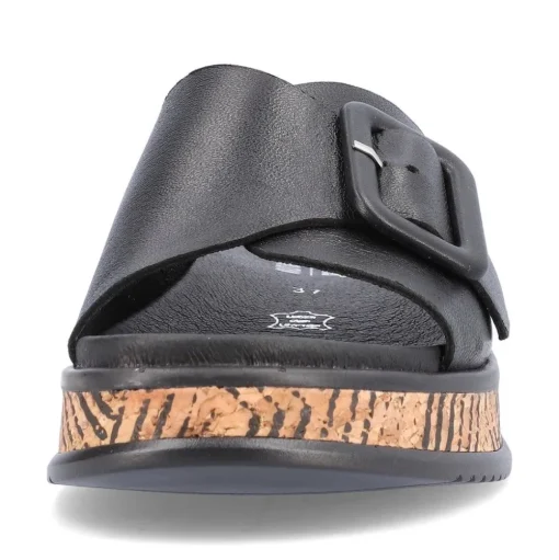 Rieker EVOLUTION Damen Pantolette dekorative Schnalle Sohle Korkoptik Leder schwarz S13 W0803-00