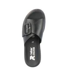 Rieker EVOLUTION Damen Pantolette dekorative Schnalle Sohle Korkoptik Leder schwarz S13 W0803-00