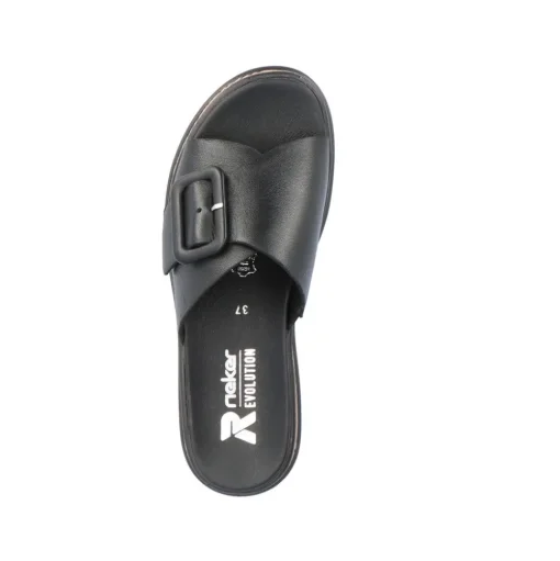 Rieker EVOLUTION Damen Pantolette dekorative Schnalle Sohle Korkoptik Leder schwarz S13 W0803-00