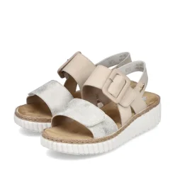 Rieker Keilsandalette H -Weite extra weit beige- silber S14 69260-60