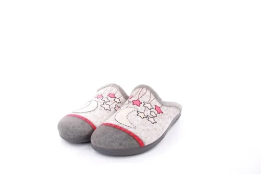 s` knöpfli Damen Hausschuh Pantolette Mond- Motiv grau S23 X29520